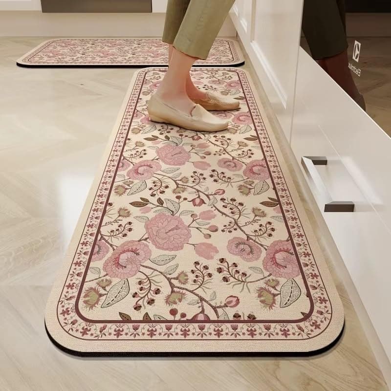 ShreeVoke Anti-Skid Kitchen Mat for Floor | Waterproof & Oil-Resistant Runner Rug for Kitchen, Hallway & Home | Soft Cushioned Anti-Fatigue Standing Mat with Floral Design (Colour-2)