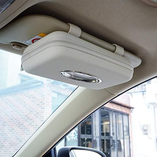 Cartisen Car Tissue Holder Sun Visor Napkin Holder PU Leather Backseat Tissue Case for Vehicle Beige