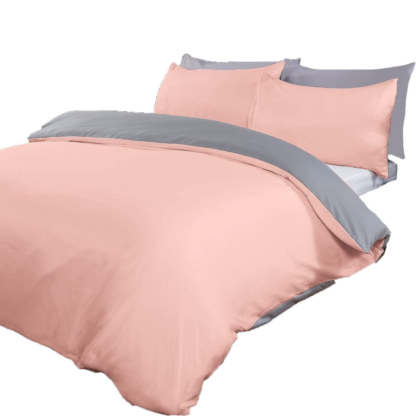 Brentfords Single Duvet Cover Set Super Soft Cosy Warm Luxurious Plain Dye Modern Comfy Reversible Single Bedding Set with Matching Pillowcase Blush PinkGrey