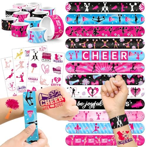 60 PCS Cheerleading Party Favors Set 36 Temporary Tattoos 24 Slap Bracelets for Kids Perfect for Cheer Goodie Bag Stuffers Classroom Rewards and Team Spirit Gifts Celebrations