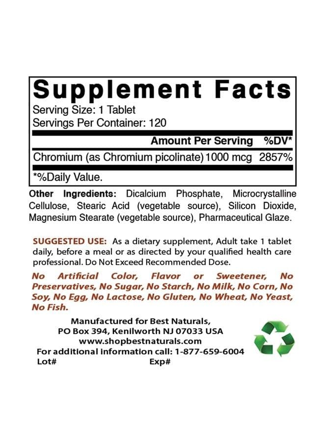 Chromium Picolinate 1000 mcg 120 Tablets (Pack of 2)