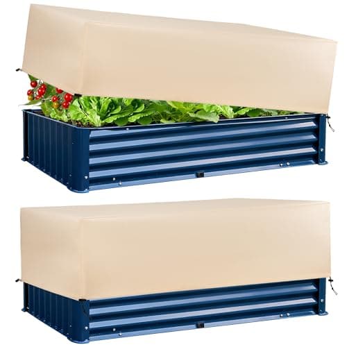 LUCKIPLUS Plant Covers Freeze Protection 2 Pack with Elastic Drawstring, 3.54 oz/yd² Winter Cold Weather Frost Blanket Planter Box Cover for Raised Bed Outdoor Flowers Potted, 59 x 19.6 x 21.6 INCH