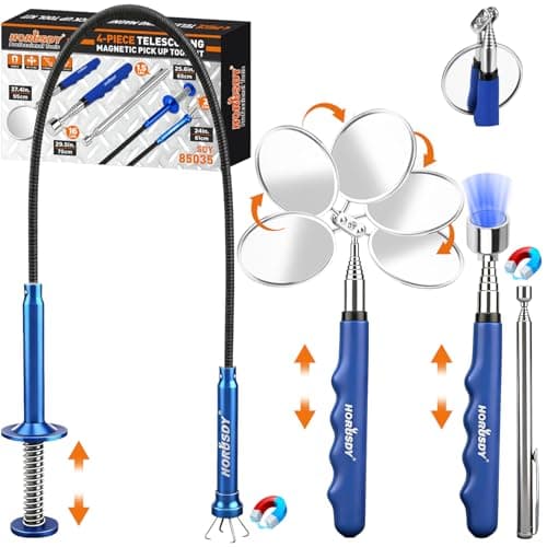 HORUSDY 4PCS Telescoping Magnetic Pick Up Tool Kit Magnetic Sweepers Set with 360 Inspection Mirror 2 Telescoping Magnetic Pickup Tools 525669295 in 24 in Flexible Claw Grabber