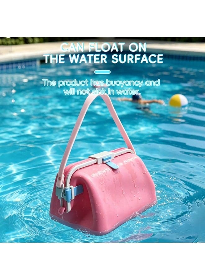 Silicone Dry Wet Separation Swim Bag, Waterproof Antibacterial Mildew Resistant Foldable Single Shoulder Beach Bag, Portable Shower Cosmetic Toiletry Storage Bag for Swimming Travel