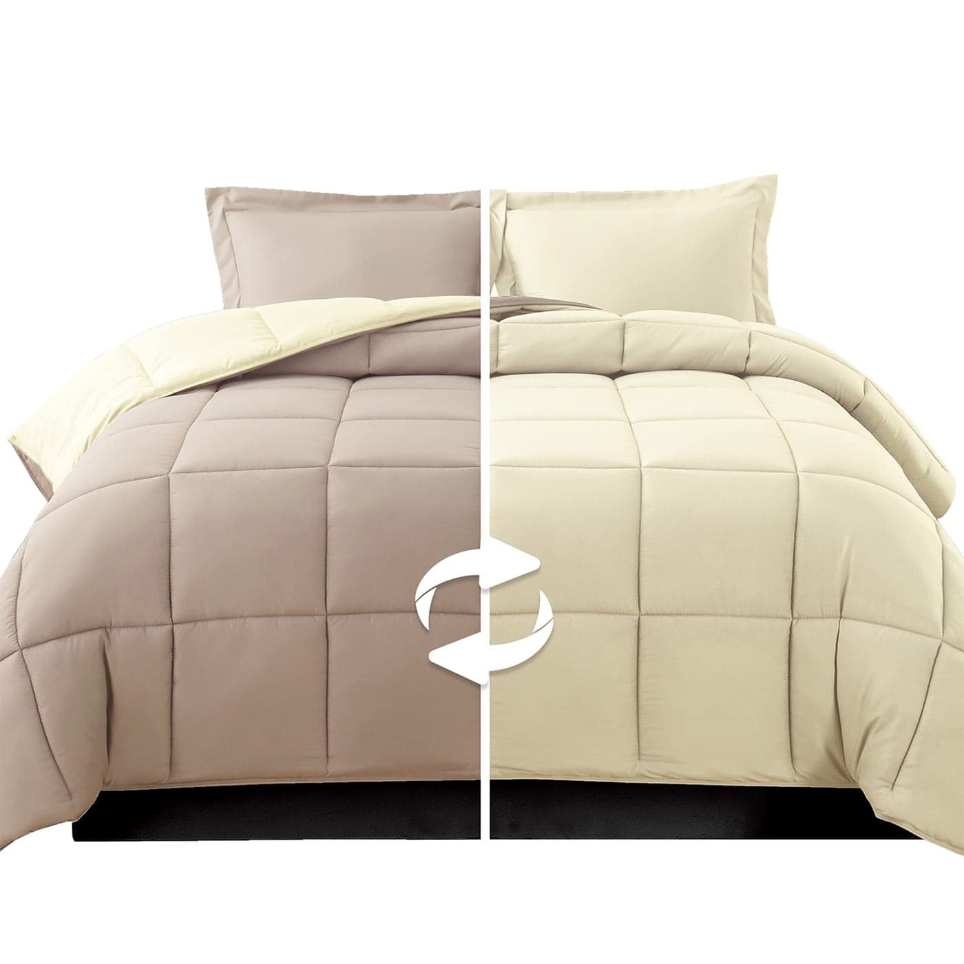 Elegant Comfort 3Piece Reversible Comforter Set All Season Cozy Soft Down Alternative Quilted Box Stitched Duvet Insert with 4 Corner Tabs Comforter with Shams Queen LinenIvory