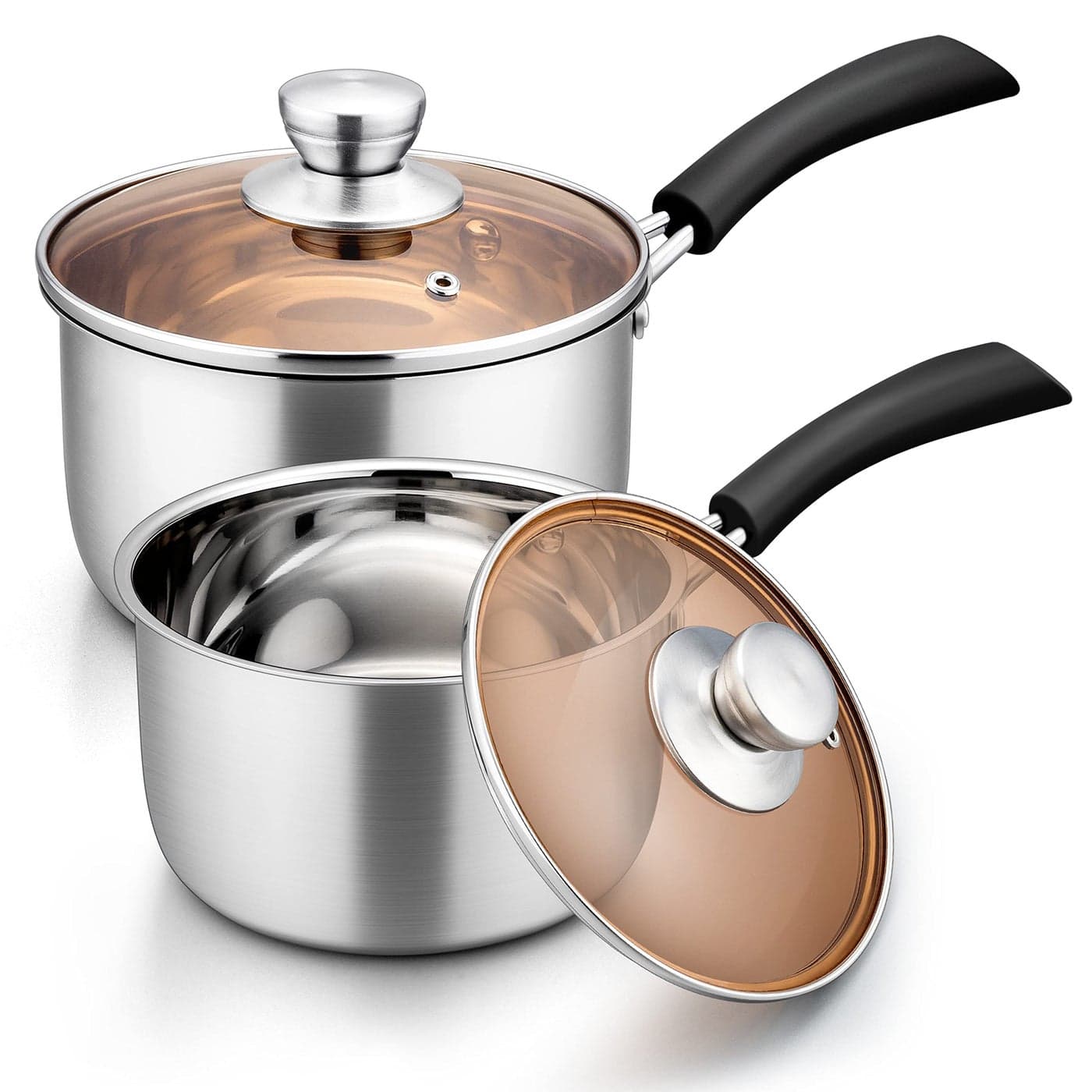 Herogo 1 Quart 2 Quart Saucepan Set with Lid 1810 Stainless Steel Sauce Pan Pot 2Qt 1Qt Saucepan for Home Kitchen Restaurant Dishwasher Safe