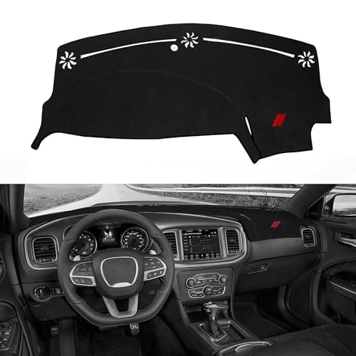 YOSRTER Dashboard Cover for Dodge Charger Accessories 2011-2021 2022 2023 Non-Slip Carpet Pad Dash Cover Mat No Glare UV Rays Blocker Sunshade Protector (Black Edge Red Trim
