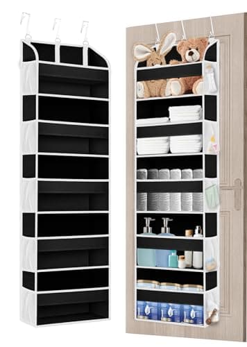 TAHAVICE 1 Pack Over The Door Storage Organizer with 5 Pockets 10 Mesh Side Pockets, 44 lbs Weight Capacity Door Hanging Organizers and Storage for Bedroom,Bathroom,Nursery,Pantry,Dorm(Black)