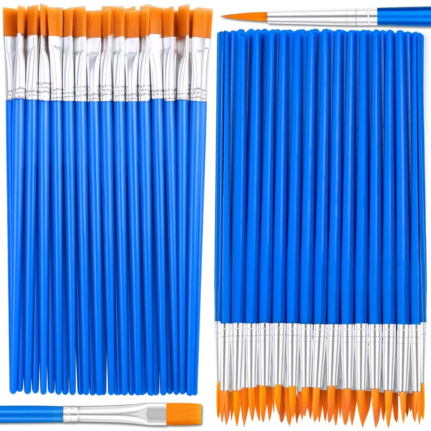 Small Paint Brushes Bulk Anezus 50 Pcs Flat Tip Round Acrylic Paint Brushes for Kids Classroom Acrylic Watercolor Canvas Face Painting Touch Up