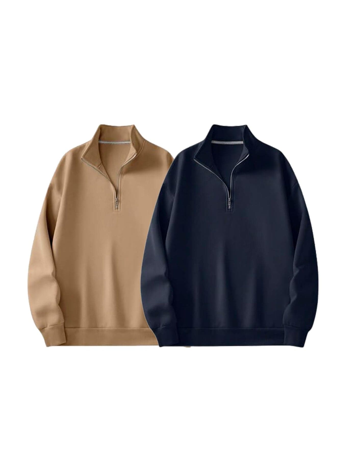 Trillion Half Zipper Solid Sweatshirt for Men (Pack of 2)