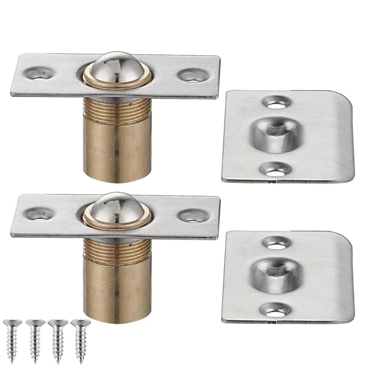 JQK Closet Door Ball Catch Hardware, Stainless Steel Catch Adjustable with Strike Plate, Brushed Satin Finish 4 Pack, HBC100-P4