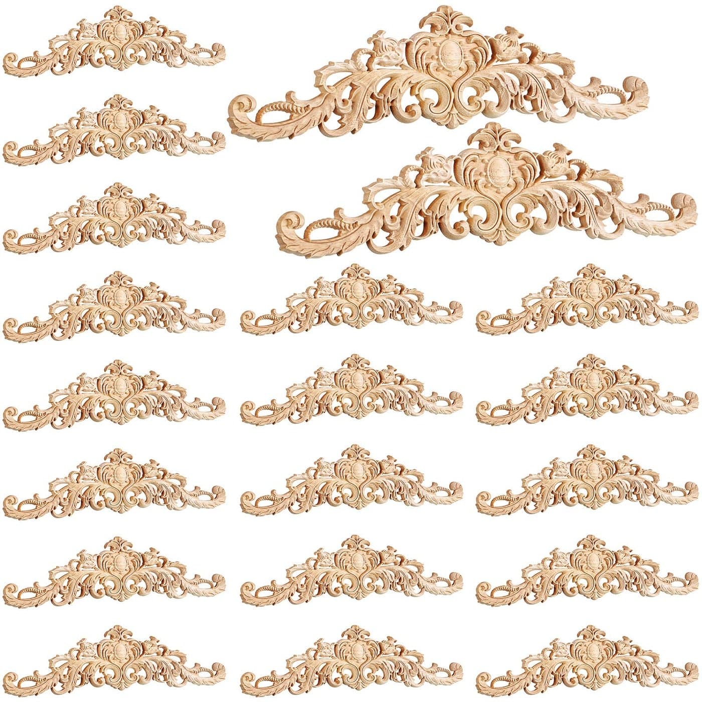 20 Pcs Long Wooden Carved Appliques Onlays Appliques for Furniture Carved DIY Decorative Wood Carving Decals for Wall Cupboard Door Bed Cabinet Door DecorRustic