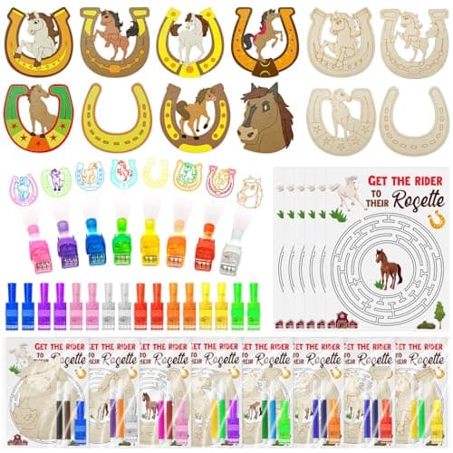 Cinrobiye 144 PCS Horse Party Favors DIY Horseshoes Wooden Craft Kit Rodeo Horse Goodie Bag Fillers Pinata Fillers Prize Bulk for Barn Western Cowboy Birthday Party Supplies
