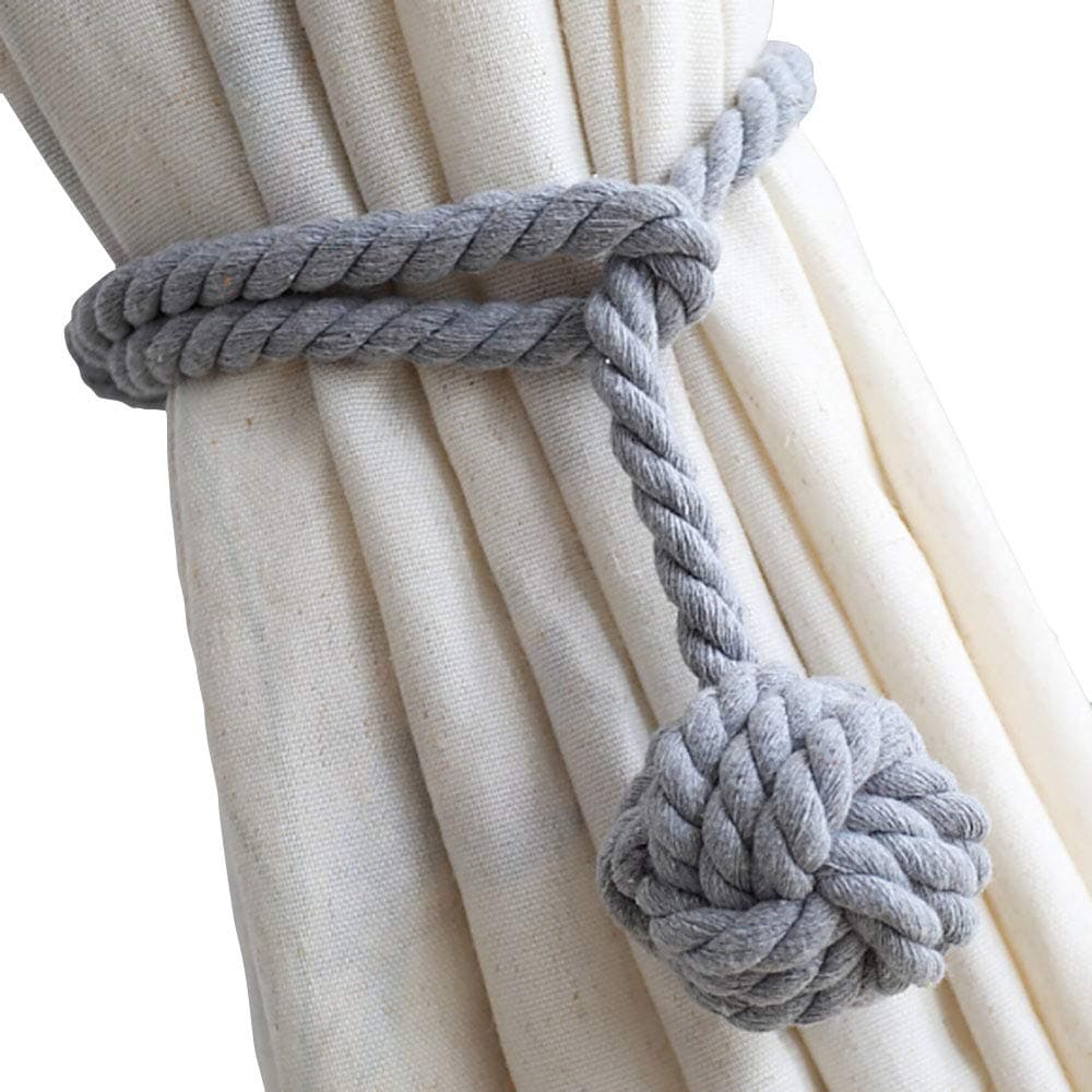 Melaluxe 4 Pack Curtain Tiebacks Heavy Duty Curtain Rope Tieback Handmade Rural Decorative Curtain Holdbacks Grey