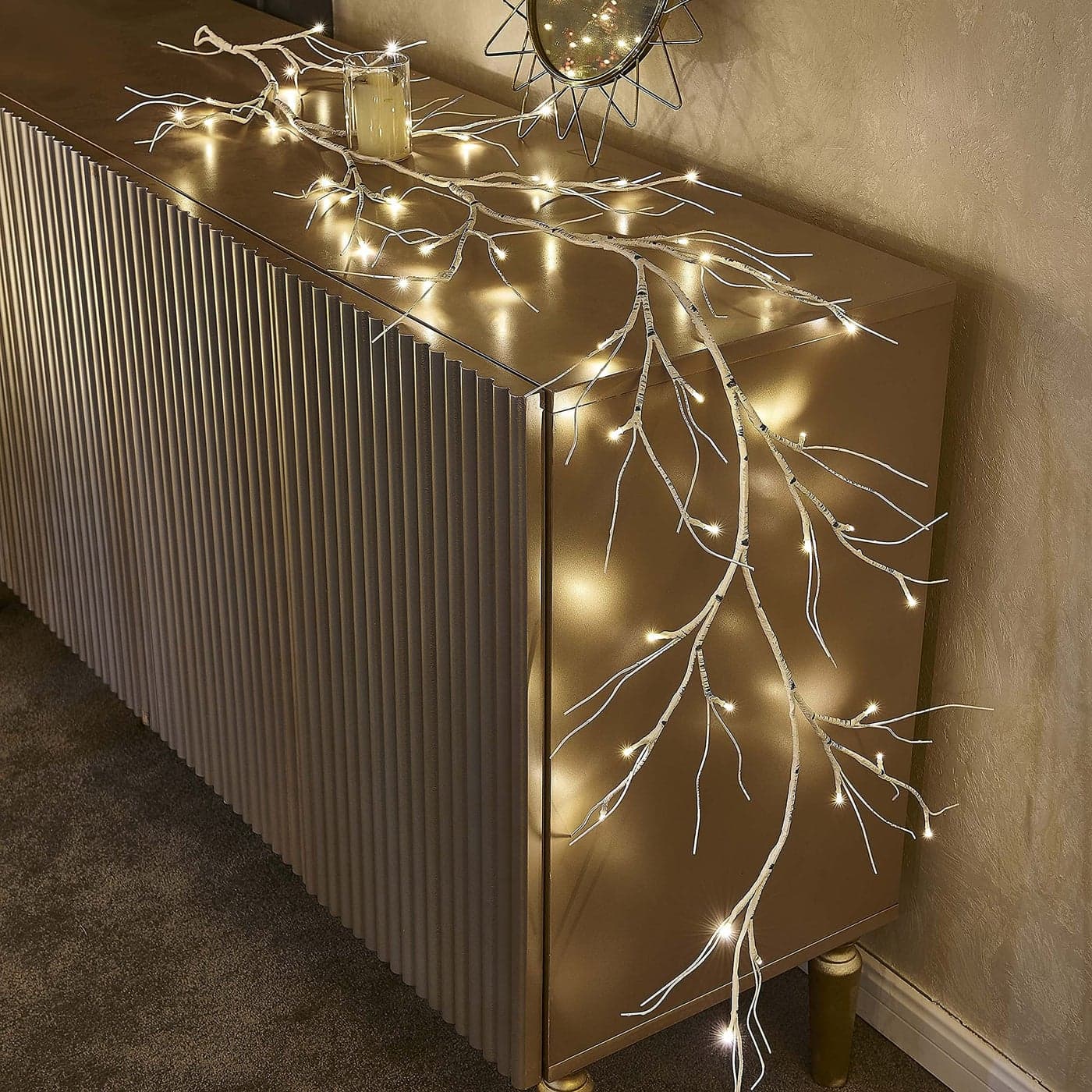 Birchlitland Birch Garland Lights 6FT 48 LED Battery Operated Lighted Twig Vine with Timer for Christmas Fireplace Decoration Indoor Outdoor Use