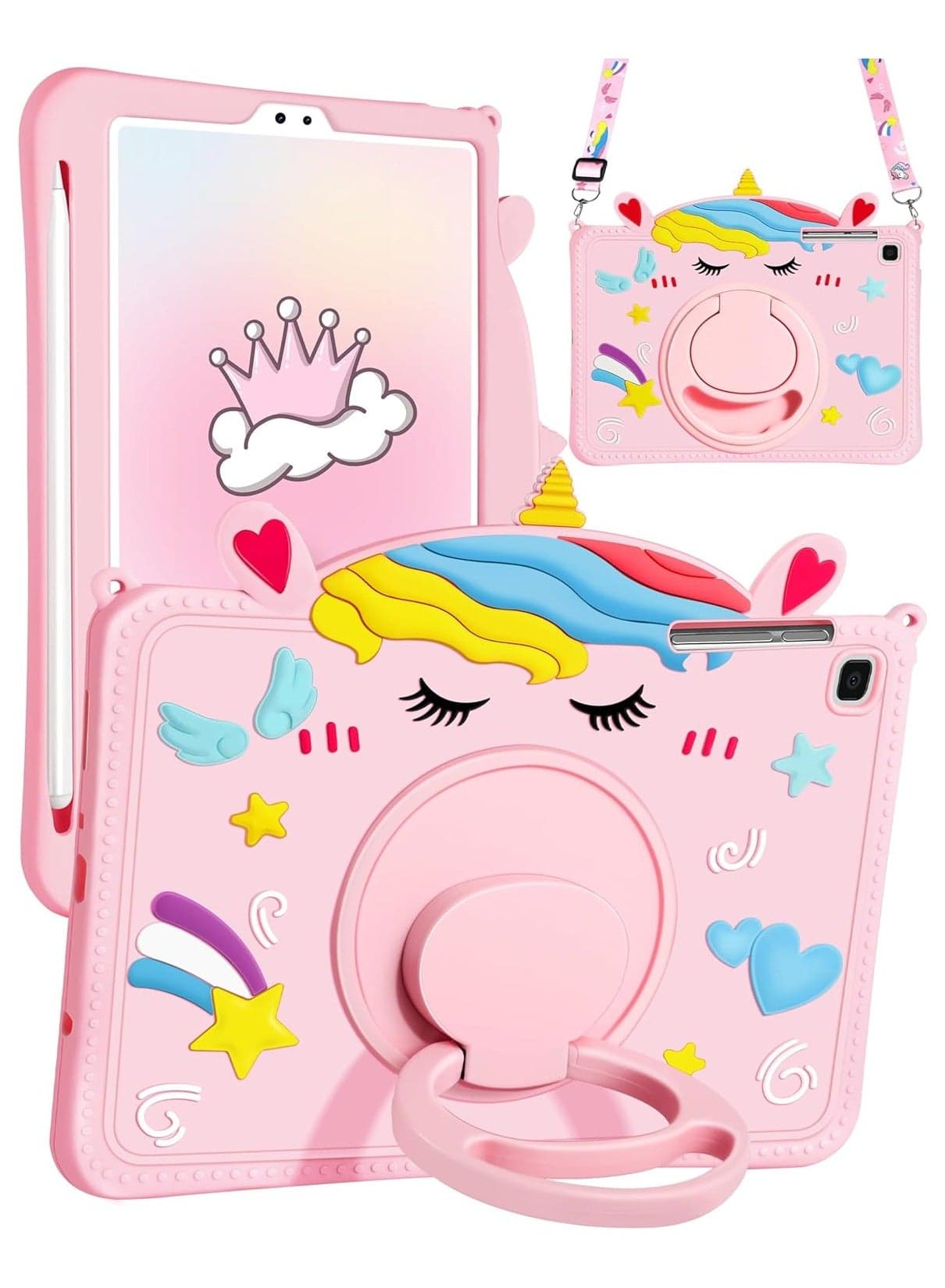 for Galaxy Tab A7 Lite Case Girls-Tab A7 Lite 2021 Cases with Pencil Holder Handle Stand Shoulder Cute Kawaii Cartoon Girly Unicorn Teens Table Cover for Samsung Tab A7 Lite 8.7