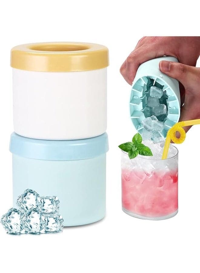 Silicone Small Ice Cube Trays with Lid, Cylinder Ice Cubes Mold for 60 Ice Cubes Make, Food Grade Squeeze Easy-Release Mini Ice Maker Cup - 2 Packs