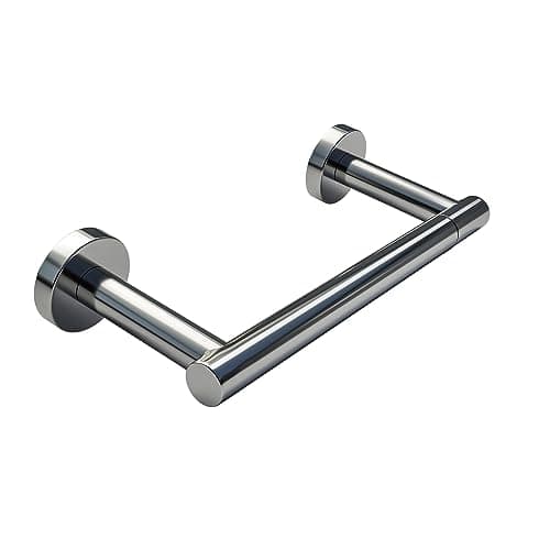 POKIM Chrome Toilet Paper Holder Polished Metal Bathroom Flexible Pivot Tissue Roll Holder on Wall Mounted Sturdy SUS 304 Stainless Steel Toilet TP Large Mega Roll Holder Modern Silver