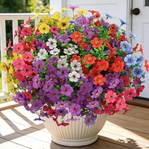 Fcotsm 24 Bundles Artificial Flowers for Outdoors, UV Resistant Faux Flowers for Outdoor Planters, Fake Flowers for Outside Porch Patio Window Box, Mixed Color Daisy Bushes for Garden Decor(MUL)