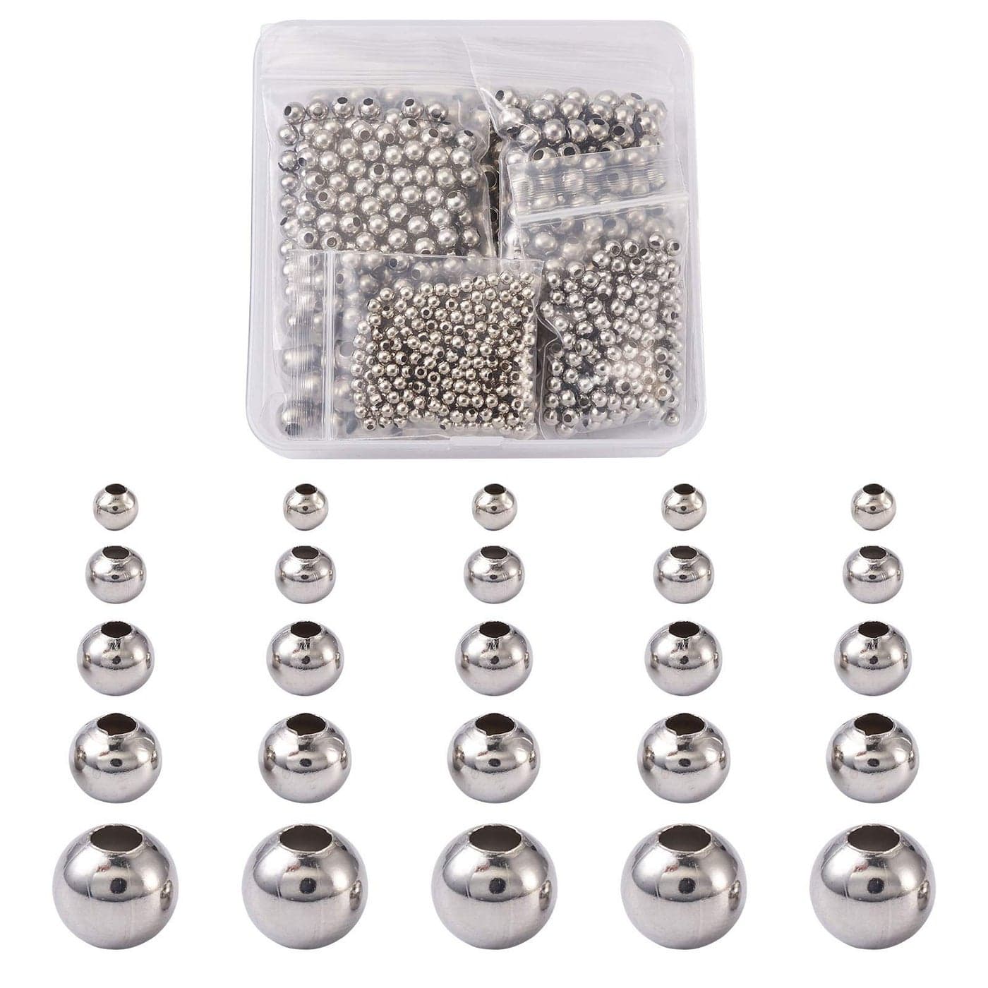 1000pcs 304 Stainless Steel Round Beads Metal Smooth Rondelle Loose Spacer Ball Beads 3mm 4mm 5mm 6mm 8mm for DIY Jewelry Crafts Making Hole13mm