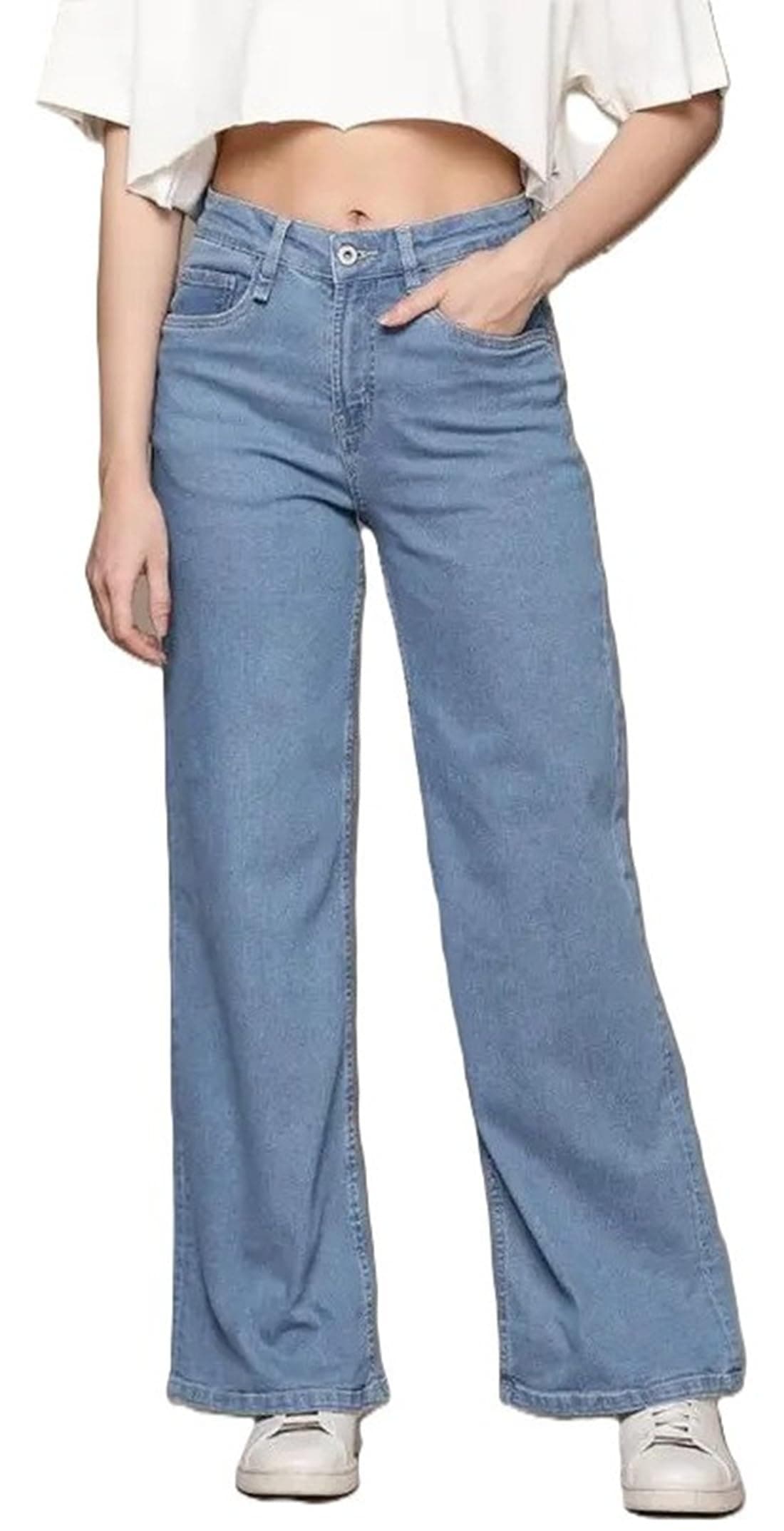 ADBUCKS Women Straight Fit High-Rise Stretchable Jeans (28, Light Blue)