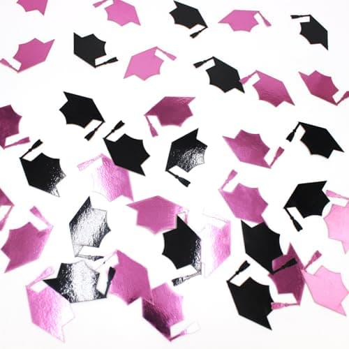Vofrise Pink Graduation Confetti 2026 Congrats Grad Caps Confetti for Graduation Decorations Class of 2026 Pink and Black Girls Grad Party Supplies 200PC