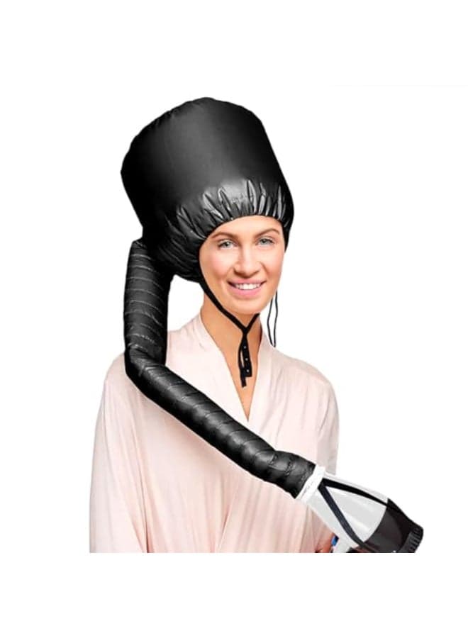 Hair Dryer Bonnet Attachment Portable Blow Dryer Soft Adjustable Hooded Bonnet with Stretchable Grip and Extended Hose Length Fits All Head Sizes All Hair Styling Black
