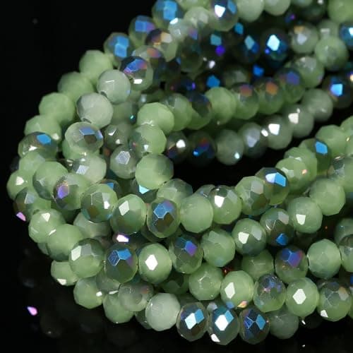 5 Strands 6mm AB Green Color Half Plated Faceted Rondelle Beads Songxi Glass Beads for Keychain Making Necklace Earring Jewelry Making for Gemstone DIY Craft Supplies