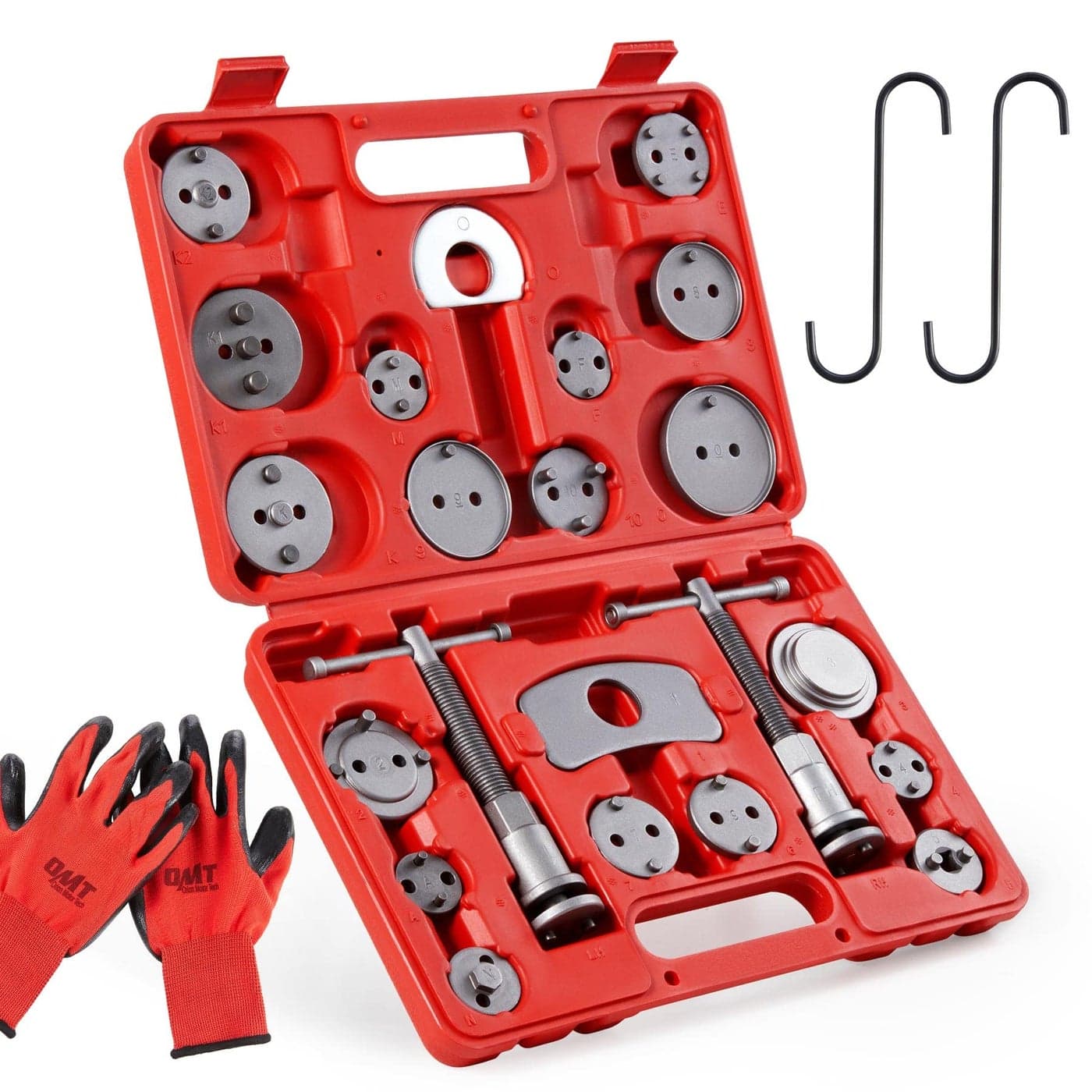 Orion Motor Tech 24pcs Brake Caliper Tool Heavy Duty Brake Caliper Compression Tool Caliper Piston Tool for Brake Pad Replacement Reset with Thrust Bolt Assemblies Retaining Plates 18 Disc Adapters