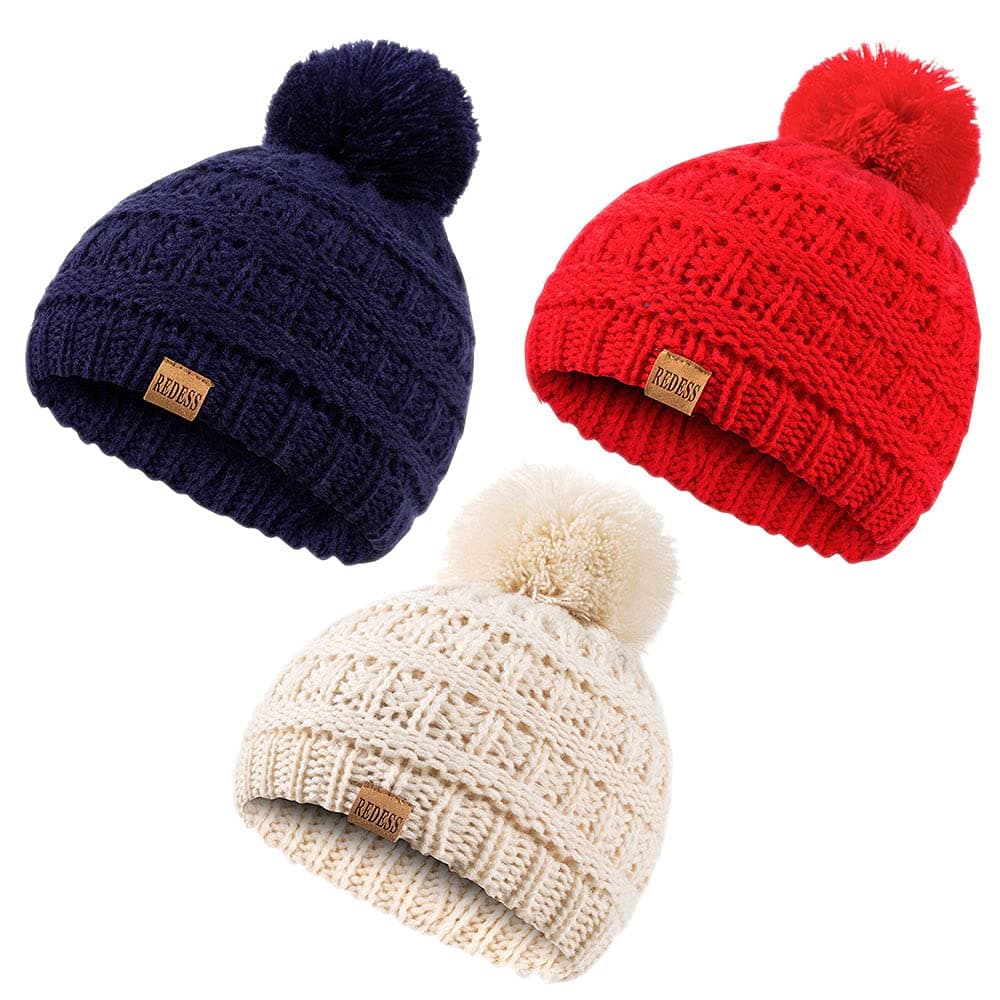 REDESS Baby Kids Winter Warm Hats Infant Toddler Children Pom Pom Beanie Knit Cap Girls Boys