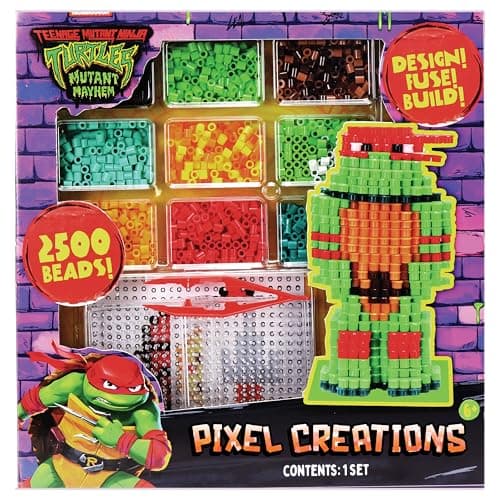 TMNT Pixel Creations Bead Kit Teenage Mutant Ninja Turtles Craft Set with 2500 Beads Pegboards Templates Ideal for Birthday Gifts ScreenFree Play DIY Art Activity for Kids Ages 6