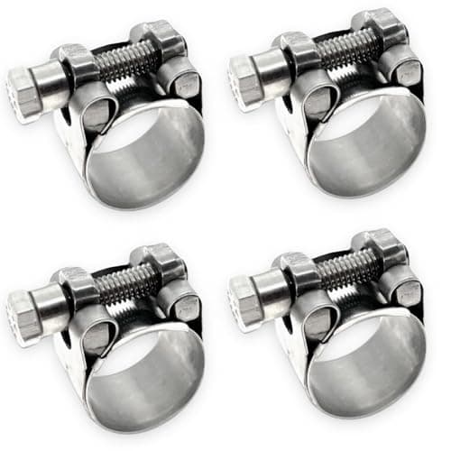 CHUN YUNG DA TT Heavy Duty Hose Clamps, 304 Stainless Steel T-Bolt Clamp, Adjustable Range 23-25 mm, Solid T-nuts and Wide Band for Fuel Injection Hose Clamps (0.91-1 inch, 4 pack)