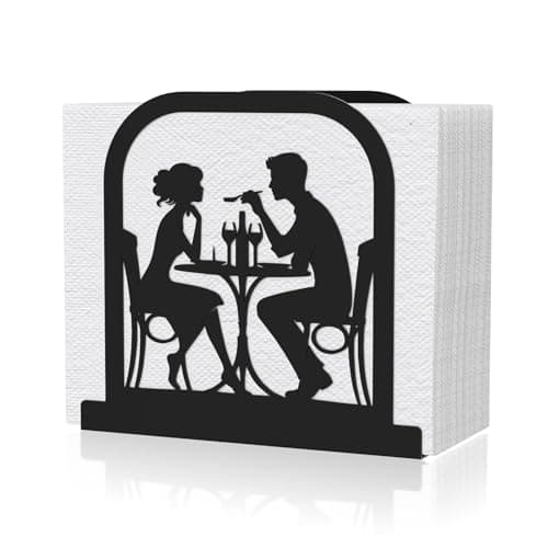 Modern Standing Napkin Holder for table, Black Metal Napkin Dispenser, Romantic Couple Meal Theme Style Napkin Holder, Suitable for Kitchen, Coffee Shop, Dining Room