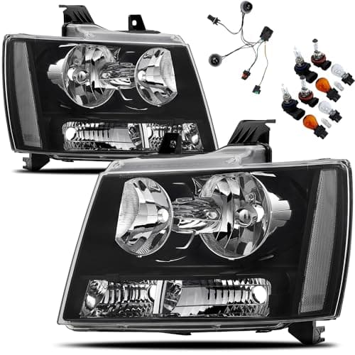 Headlight Assembly For 2007-2013 Chevy Avalanche Suburban 1500 2500, Fit For 2007-2014 Chevy Tahoe W/Wiring Harness & Bulbs Black Housing Clear Reflector Replacement head light assembly set