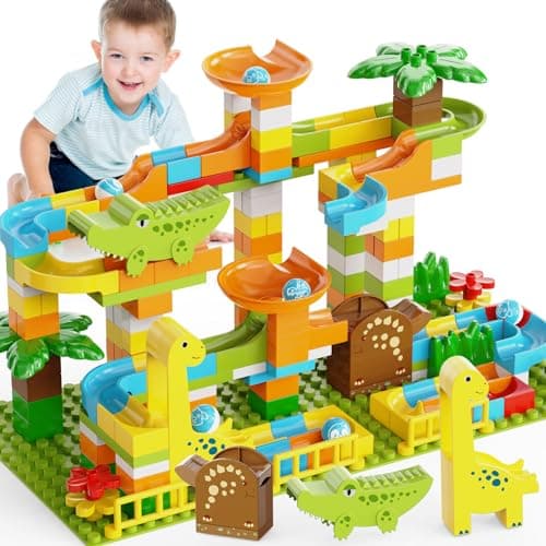 JIXIn Dinosaur Marble Runs Building Blocks 187Pcs Compatible With Lego DUPLOS for Ages 2-5 - Montessori STEM Toys - Fun Dinosaur Set for Kids 3+
