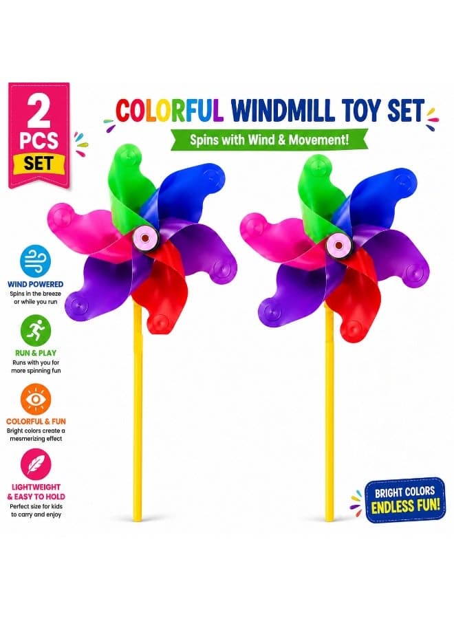 2 PCS Colorful Windmill Toy Set for Kids | Plastic Pinwheel Spinner | Outdoor Garden Wind Spinner | Running Toy | Party Favor | Multicolor