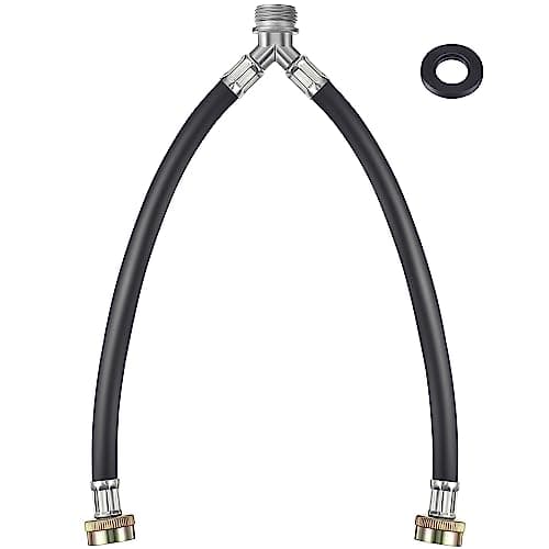 Dreyoo Rubber Washing Machine Y Hose, 3/4 Inch Brass Fittings, 1 ft (12 Inch) Length Hot and Cold Water Supply Y Mixer Hose Connector for Washing Machines Outdoor Garden Faucets(Black,1 Pcs)
