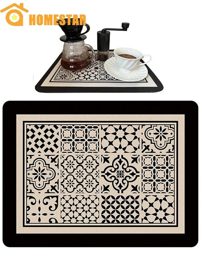 Coffee Mat with Stain Absorbent Rubber Backed, Quick Drying Mat, Coffee Bar Accessories, Fit Put Under Coffee Maker Espresso Machine, on Kitchen Counter, Black