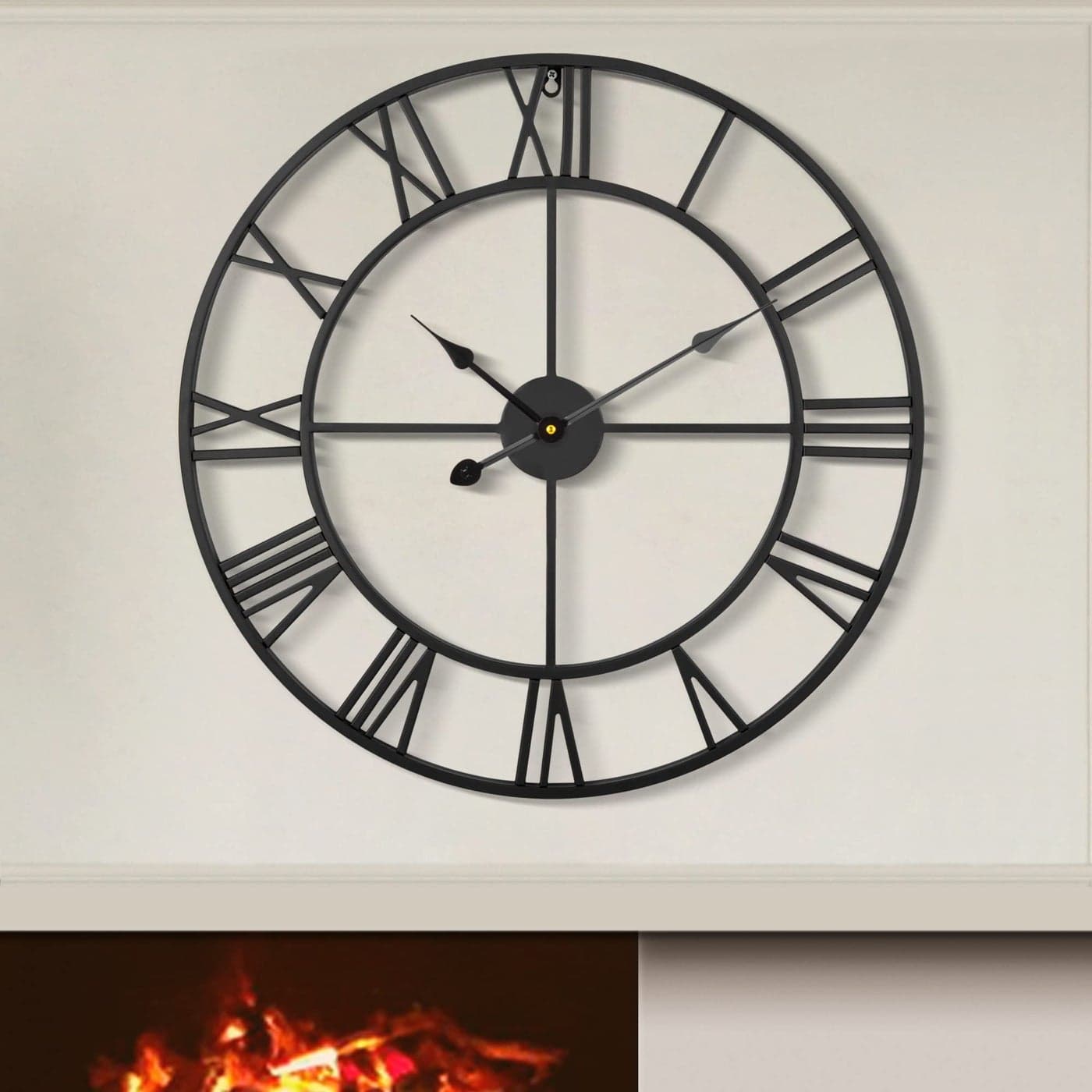 LEIKE 80CM Extra Large Wall Clock 31 Oversize Modern Black Metal Roman Numeral Nearly Silent Little Ticking Battery Operated Wall Clocks for Living Room KitchenBedroom Farmhouse Home Decor