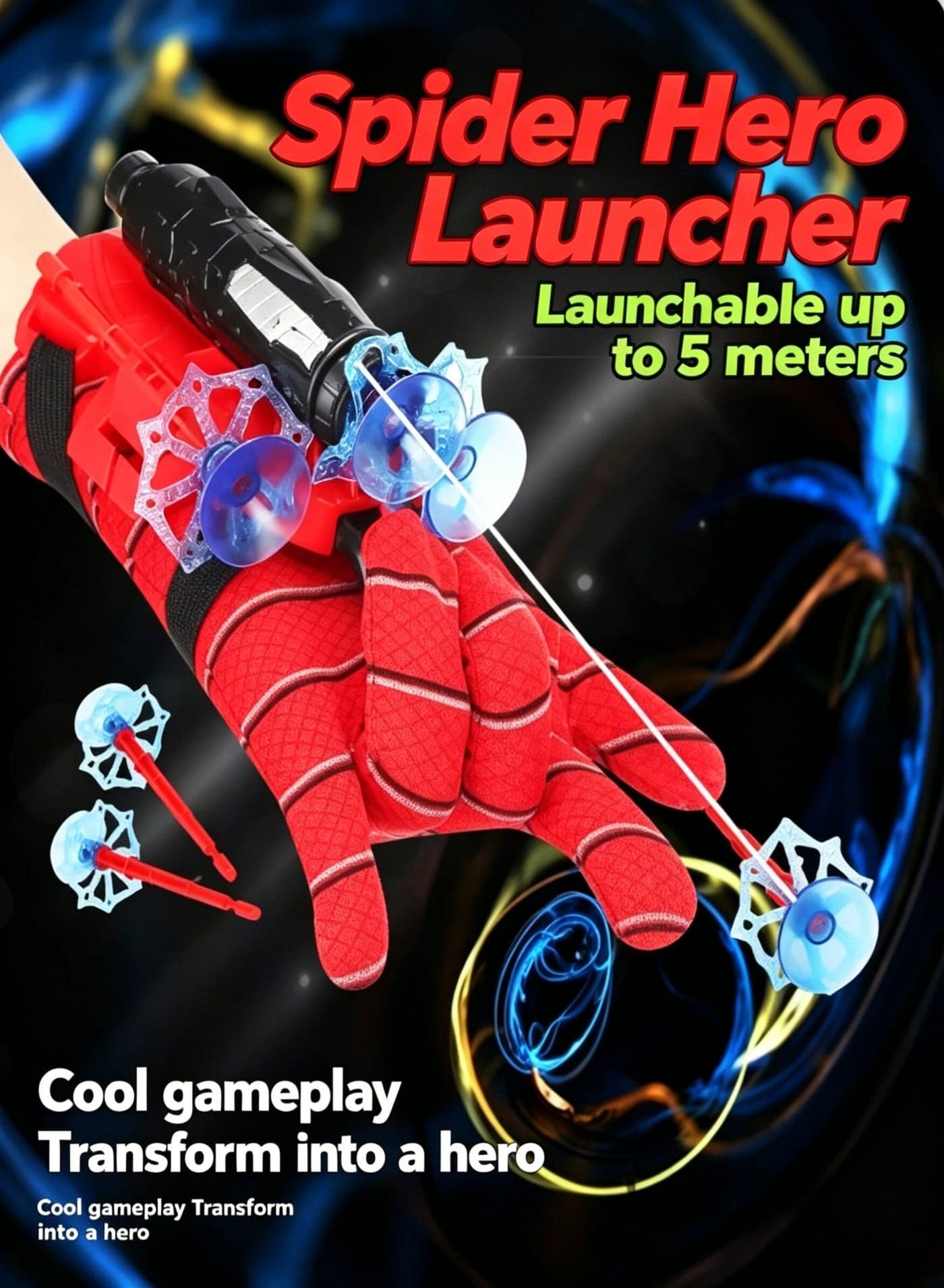 Spider-hero Web-Shooter Gloves Toy, Spider-hero Web-Shooter Wrist Launcher Toy Set, Web-Shooter Children’s Toy, Spider-hero Web-Shooter Wrist Toy, Role-play Hero Prop Gift Set, including a web-shooter, 3 web cartridges, gloves and spider-webs