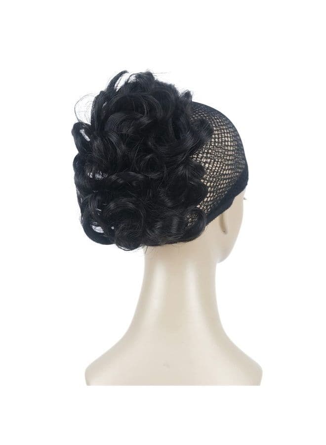 Short Ponytail Hair Extensions Wavy Curly Synthetic Hairpiece with Jaw Claw (Darkest Brown)