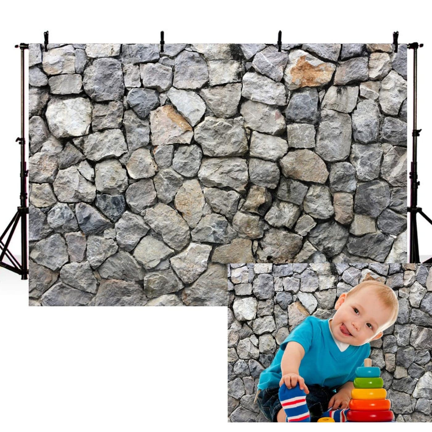 7x5ft Stone Wall Backdrop Natural Rock Wall Textured Photography Background Outdoor Stone Wall Holiday Party Retro Garden Wallpaper Birthday Banner Cake Dessert Table Decor Studio Photo Props