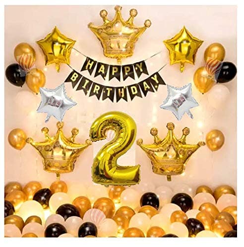 HK balloons Card Stock, Paper 2Nd Golden Happy Birthday Decoration Item For Girls Kids Boys Happy Birthday Banner,Gold White Black Balloons,Birthday Decoration Backdrop Kit Set Combo,60 Pcs