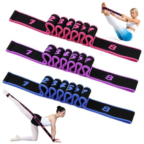 8-Section Numbered Elastic Resistance Band | Fitness Band with Clear Markings for Yoga, Stretching, Pilates (3psc B-Purple + Blue + Rose Red)