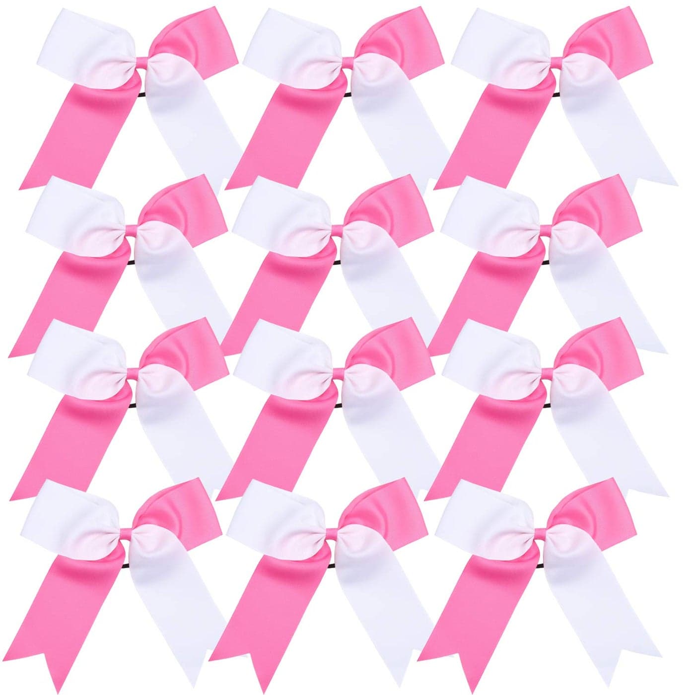 Cheerleading Bow Jumbo Cheer Bows 12 Pcs 7 Inch Ponytail Holder Cheerleader Bows Hair Tie Hot PinkWhite