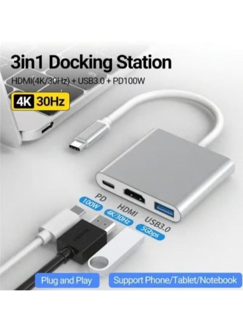 Usb-C To Hdmi ( 4K ) Usb 3.0 And Female Type-C Adapter For Macbook And Chromebook