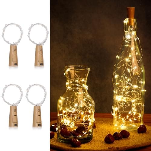 GIGAWATTS 20 LED Bottle Cork Lights Battery Operated Mini Copper Wire String & Prong Base Decorative Fairy Light DIY Festive Decor for Diwali Wedding Party (Warm White, Pack of 4)