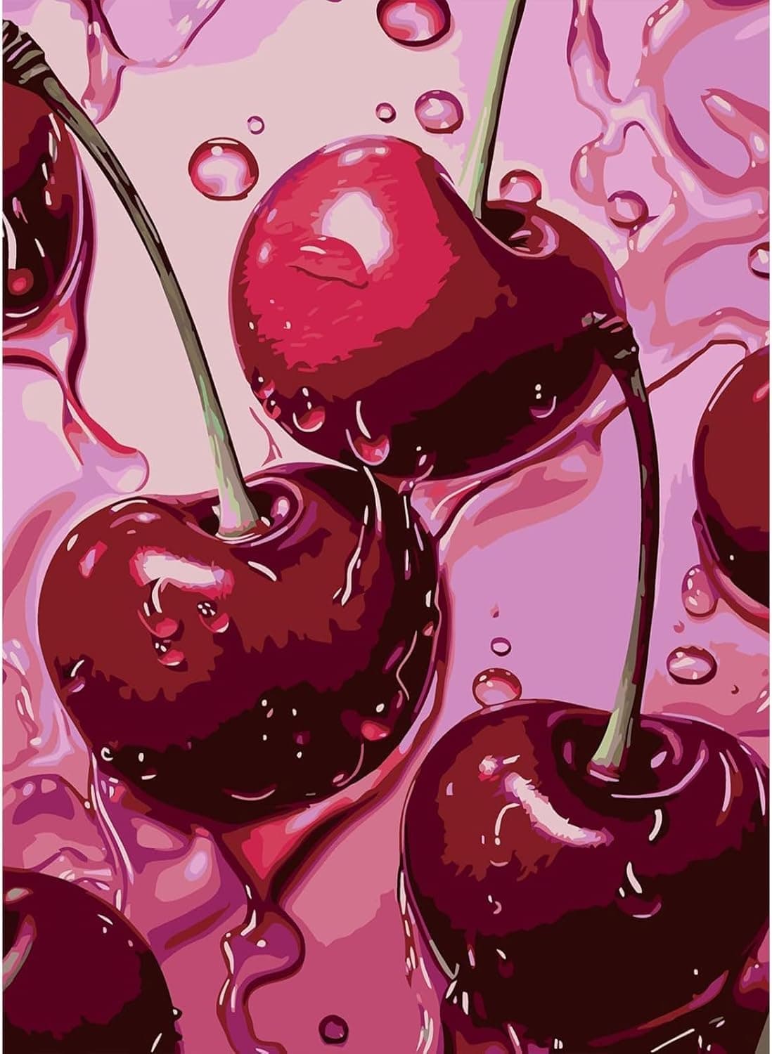 AIBOERL Square Drill Cherry Diamond Art Kits for Adults,Cherry 5D Diamond Painting Kits for Adults Beginners,DIY Square Diamond Dot Painting Gem Art Kits for Adult, Home Wall Decor 12x16Inch