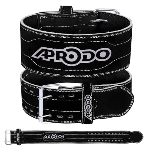 Aprodo Gym Belt for Men and Women Workout with Secure Double Prong Buckle | 5mm Thick Suede Leather Professional Belt For Heavy Weight-Lifting, Powerlifting, Bodybuilding, Squatting and Strength Training (Black, S)