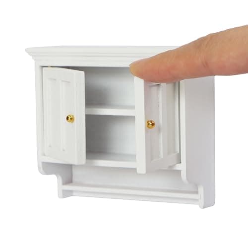 iLAND Dollhouse Furniture on 112 Scale Dollhouse Kitchen Cabinet Miniature Shelf in Modern Country Style White